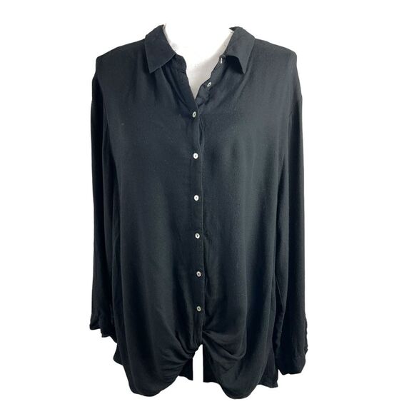 NWT Bobi USA Black Tunic Button Front Roll Tab Sleeves Office Casual Large - Picture 1 of 8